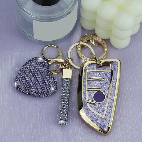 Key Fob Cover with Diamond Keychain Car Key Holder Case Compatible with BMW X1 X2 X3 X5 X6 X7 GT and 2 5 6 7 Series Smart Remote Key Protector for Women, 3 Buttons (Silver-Heart) in Kuwait