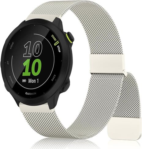 Meliya for Garmin Forerunner 55 / Forerunner 245 / Forerunner 165 / Forerunner 645 Watch Band, 20mm Stainless Steel Metal Replacement Strap for Garmin Forerunner 245 645 Music Smart Watch for Men Women in Saudi Arabia