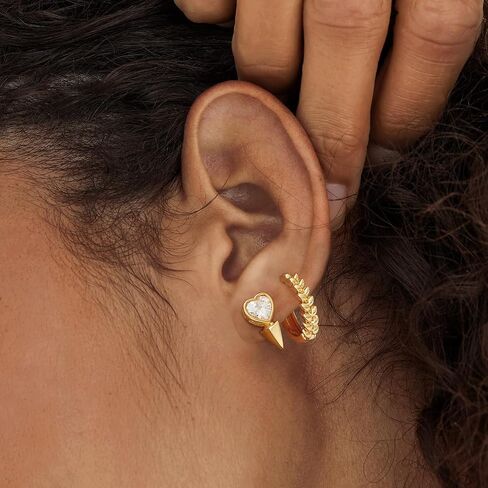 MYEARS Women Flower Earrings Gold Huggie Hoop Triple Cluster Sleeper Diamond Cubic Zirconia 14K Gold Filled Small Simple Handmade Hypoallergenic Everyday Jewelry in Kuwait
