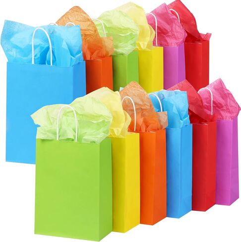OUTUXED 30pcs Paper Gift Bags with 30 Tissues Bulk, 6 Colors Party Favor Bags with Handles, Small Goodie Bags Gift Bags for Birthday, Baby Shower, Party Supplies and Crafts in Saudi Arabia