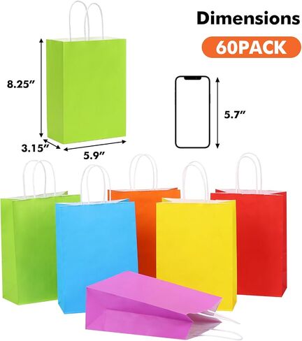 OUTUXED 30pcs Paper Gift Bags with 30 Tissues Bulk, 6 Colors Party Favor Bags with Handles, Small Goodie Bags Gift Bags for Birthday, Baby Shower, Party Supplies and Crafts in Saudi Arabia