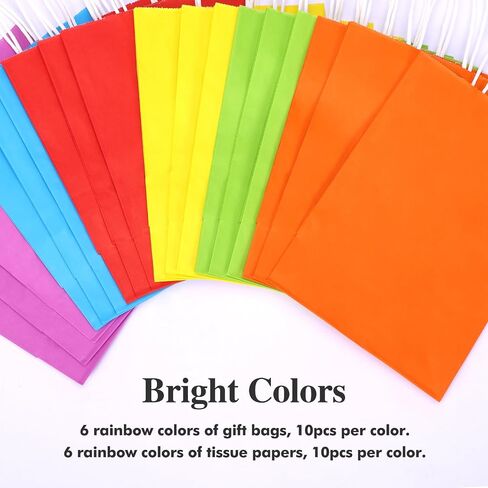 OUTUXED 30pcs Paper Gift Bags with 30 Tissues Bulk, 6 Colors Party Favor Bags with Handles, Small Goodie Bags Gift Bags for Birthday, Baby Shower, Party Supplies and Crafts in Saudi Arabia