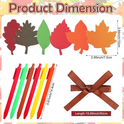 Geyee 24 Pack Fall Leaves Sticky Notepad Set with Pen for Kids Bulk Autumn Leaf Shaped Sticky Note with Pen Ribbons Self Stick Note for Thanksgiving School Office Appreciation Gifts (Maple Leaf) in Saudi Arabia
