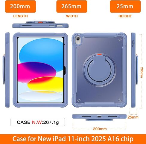 حالة حماية في نهاية المطاف BatiAnda لجيل IPAD 11th 11 بوصة 2025 A16 شريحة متينة قرص سيليكون مقاوم للصدمة مع 260 درجة رينج رينج رينج و قلم رصاص ، Khaki in Kuwait