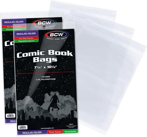 BCW Resealable Thick Silver Age Comic Bags - 100 ct | Archival Quality, Acid-Free Protection for Silver Age Comic Books | 7 1/4 x 10 1/2 inches Comic Collection Storage Comic Books Bags in Saudi Arabia