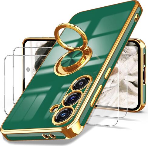 Dretal for Samsung Galaxy A36 5G Case, Galaxy A36 5G Case with Screen Protector, 360° Rotatable Ring Holder Magnetic Kickstand,Plated Gold Edge Slim Soft TPU Protective Phone Cover (Black, ZH) in Saudi Arabia