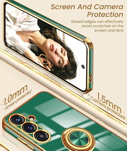 Dretal for Samsung Galaxy A36 5G Case, Galaxy A36 5G Case with Screen Protector, 360° Rotatable Ring Holder Magnetic Kickstand,Plated Gold Edge Slim Soft TPU Protective Phone Cover (Black, ZH) in Saudi Arabia