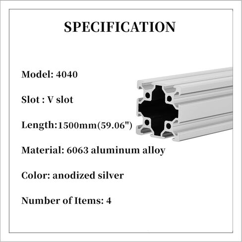 BELLA BAYS 4pcs 19.69 inch 500mm 4040 T Slot Aluminum Extrusion Profile European Standard Anodized Black Extruded Linear Rail Guide Frame for 3D Printer Laser Engraving Machine CNC Workbench DIY in Saudi Arabia