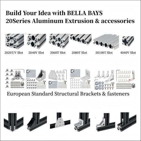 BELLA BAYS 4pcs 19.69 inch 500mm 4040 T Slot Aluminum Extrusion Profile European Standard Anodized Black Extruded Linear Rail Guide Frame for 3D Printer Laser Engraving Machine CNC Workbench DIY in Saudi Arabia