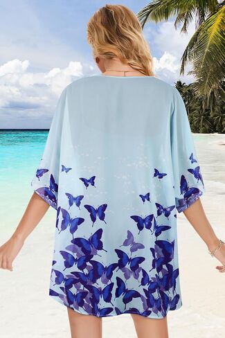 Women's Floral Print Puff Sleeve Kimono Cardigan Loose Cover Up Casual Blouse Tops in Kuwait