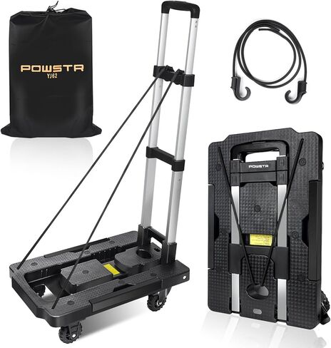 Folding Hand Truck,290LBS Heavy Duty Foldable Dolly Cart,Foldable Platform Truck with 5 Wheels & 2 built-in fixed elastic cords,3-Stage Adjustable Handle Luggage Cart for Travel,Moving,Shopping in Saudi Arabia