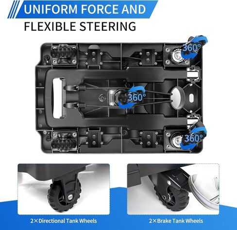 Folding Hand Truck,290LBS Heavy Duty Foldable Dolly Cart,Foldable Platform Truck with 5 Wheels & 2 built-in fixed elastic cords,3-Stage Adjustable Handle Luggage Cart for Travel,Moving,Shopping in Saudi Arabia