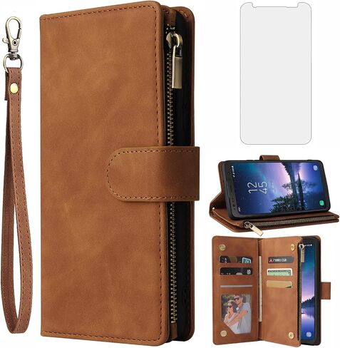 Asuwish Compatible with Samsung Galaxy S8 Active Wallet Case and Tempered Glass Screen Protector Leather Flip Cover Card Holder Cell Phone Cases for Glaxay S8Active 8s S 8 8Active G892A Women Black in Kuwait