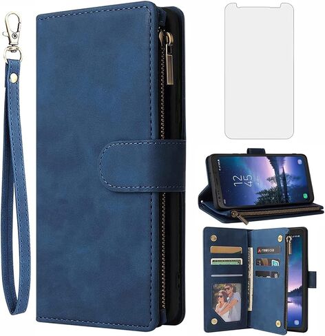Asuwish Compatible with Samsung Galaxy S8 Active Wallet Case and Tempered Glass Screen Protector Leather Flip Cover Card Holder Cell Phone Cases for Glaxay S8Active 8s S 8 8Active G892A Women Black in Kuwait