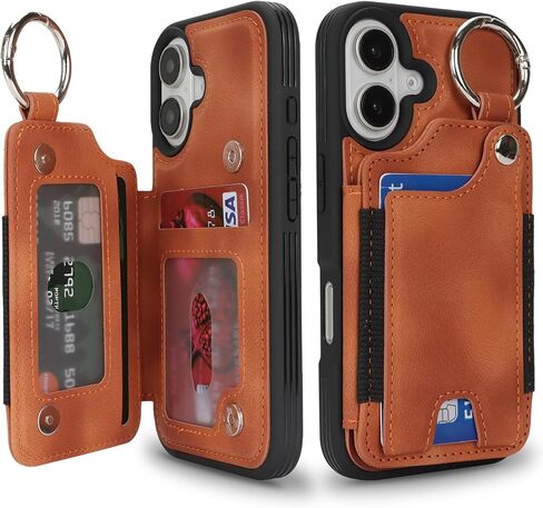 SailorTech Case for iPhone 16 Phone Case with Keychain Ring Credit Card Holder for Women,for iPhone 16 Leather Case Wallet with Kickstand Card Slots Fashionable Case for Men- Khaki in Saudi Arabia