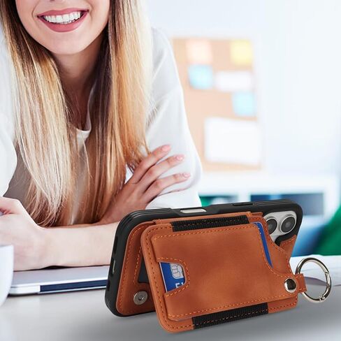 SailorTech Case for iPhone 16 Phone Case with Keychain Ring Credit Card Holder for Women,for iPhone 16 Leather Case Wallet with Kickstand Card Slots Fashionable Case for Men- Khaki in Saudi Arabia