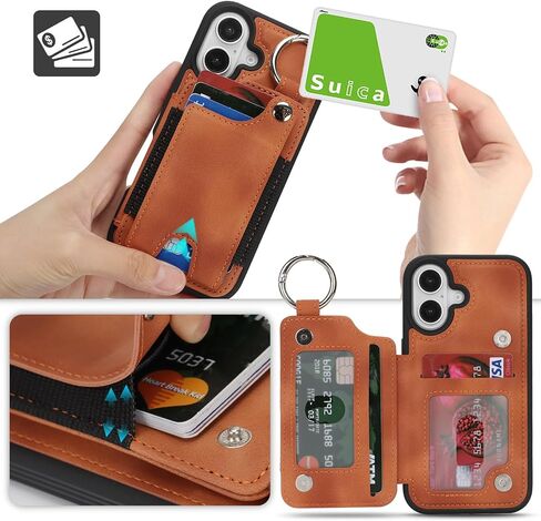 SailorTech Case for iPhone 16 Phone Case with Keychain Ring Credit Card Holder for Women,for iPhone 16 Leather Case Wallet with Kickstand Card Slots Fashionable Case for Men- Khaki in Saudi Arabia