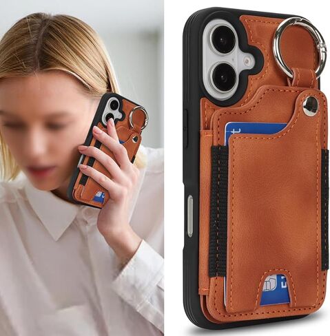 SailorTech Case for iPhone 16 Phone Case with Keychain Ring Credit Card Holder for Women,for iPhone 16 Leather Case Wallet with Kickstand Card Slots Fashionable Case for Men- Khaki in Saudi Arabia