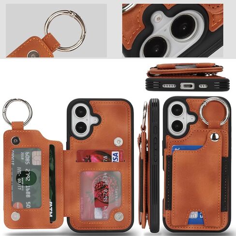 SailorTech Case for iPhone 16 Phone Case with Keychain Ring Credit Card Holder for Women,for iPhone 16 Leather Case Wallet with Kickstand Card Slots Fashionable Case for Men- Khaki in Saudi Arabia