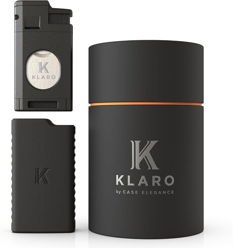 KLARO Triple Torch Lighter and Guillotine Cutter - Protective Lighter Cover, Manual Straight Cut – Black Powder-Coated Finish – Cigar Lighter for Men in Kuwait