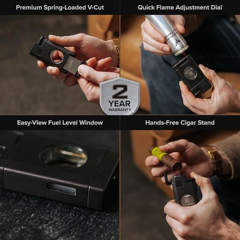 KLARO Triple Torch Lighter and Guillotine Cutter - Protective Lighter Cover, Manual Straight Cut – Black Powder-Coated Finish – Cigar Lighter for Men in Kuwait