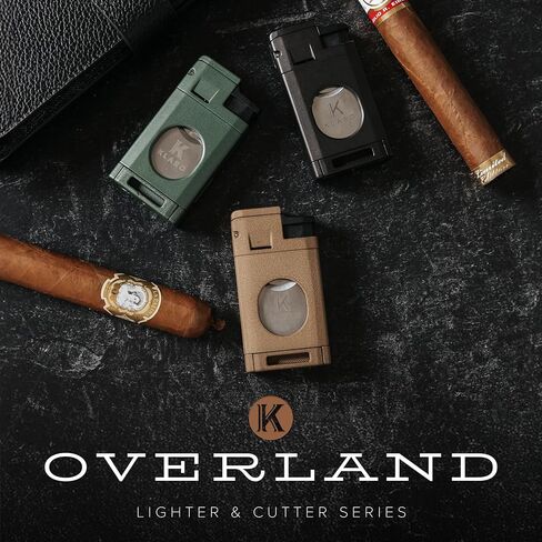 KLARO Triple Torch Lighter and Guillotine Cutter - Protective Lighter Cover, Manual Straight Cut – Black Powder-Coated Finish – Cigar Lighter for Men in Kuwait