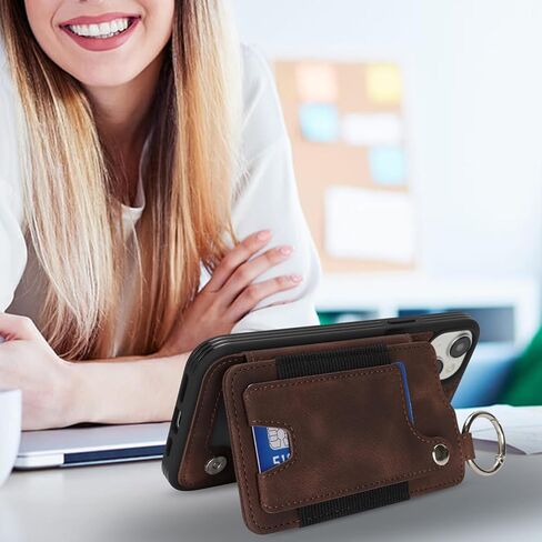 Case for iPhone 15 Phone Case with Keychain Ring Credit Card Holder for Women, for iPhone 15 Leather Case Wallet with Kickstand Card Slots Fashionable Case for Men- Teal in Kuwait