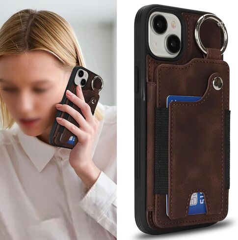 Case for iPhone 15 Phone Case with Keychain Ring Credit Card Holder for Women, for iPhone 15 Leather Case Wallet with Kickstand Card Slots Fashionable Case for Men- Teal in Kuwait