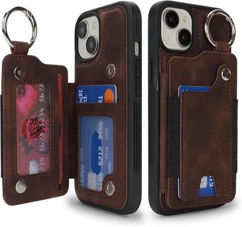 Case for iPhone 15 Phone Case with Keychain Ring Credit Card Holder for Women, for iPhone 15 Leather Case Wallet with Kickstand Card Slots Fashionable Case for Men- Teal in Kuwait