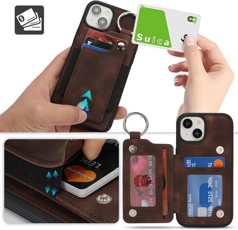 Case for iPhone 15 Phone Case with Keychain Ring Credit Card Holder for Women, for iPhone 15 Leather Case Wallet with Kickstand Card Slots Fashionable Case for Men- Teal in Kuwait