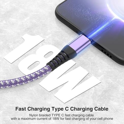 كابل USB C من النوع C بطول 10 أقدام، سلك شحن سريع مجدول من النايلون 3A، كابل سلك شاحن USB A إلى النوع C لهاتف iPhone 15 Samsung Galaxy S20 S10 S9 S8 Plus S10E، Note 20 10 9 8، Moto G7 G8 in Kuwait