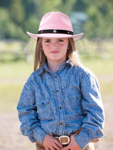 قبعة Jastore Kids Girls Boys Western Cowboy Cowgirl مع قبعة فيدورا من اللباد بحزام إبزيم in Kuwait