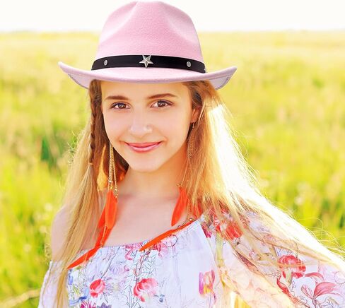 قبعة Jastore Kids Girls Boys Western Cowboy Cowgirl مع قبعة فيدورا من اللباد بحزام إبزيم in Kuwait