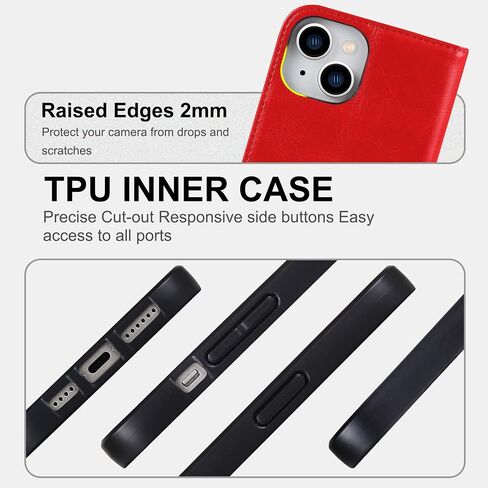 متوافق مع علبة iPhone 15 Plus Wallet ، علبة PU Leather Flip مع حاملي البطاقات Magnetic TPU Kickstand Folio مصممة لـ iPhone 15 Plus (6.7 بوصة) (أحمر) (أحمر) in Saudi Arabia