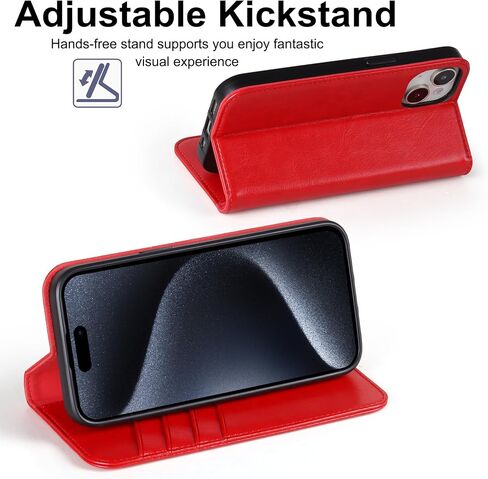 متوافق مع علبة iPhone 15 Plus Wallet ، علبة PU Leather Flip مع حاملي البطاقات Magnetic TPU Kickstand Folio مصممة لـ iPhone 15 Plus (6.7 بوصة) (أحمر) (أحمر) in Saudi Arabia