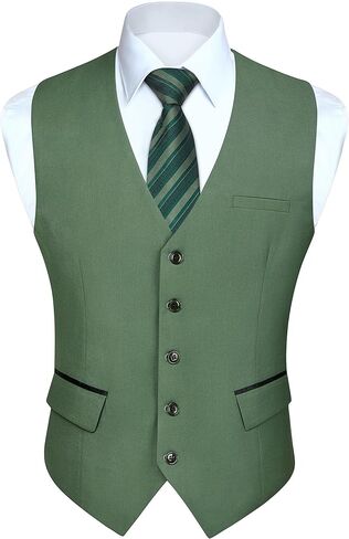 HISDERN Men's Suit Vest Business Suit Vests for Men Formal Slim Fit Solid Wedding Dress Waistcoat for V-Neck Tuxedo Vest in Kuwait