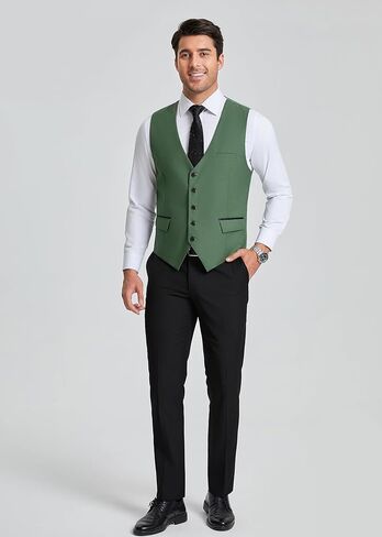 HISDERN Men's Suit Vest Business Suit Vests for Men Formal Slim Fit Solid Wedding Dress Waistcoat for V-Neck Tuxedo Vest in Kuwait