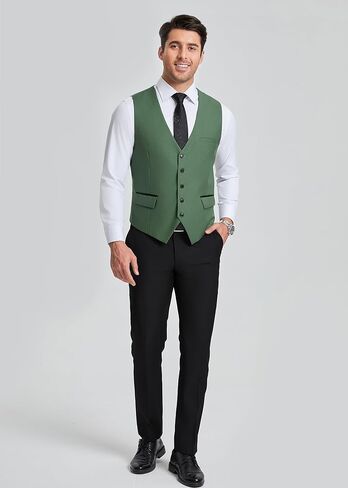 HISDERN Men's Suit Vest Business Suit Vests for Men Formal Slim Fit Solid Wedding Dress Waistcoat for V-Neck Tuxedo Vest in Kuwait