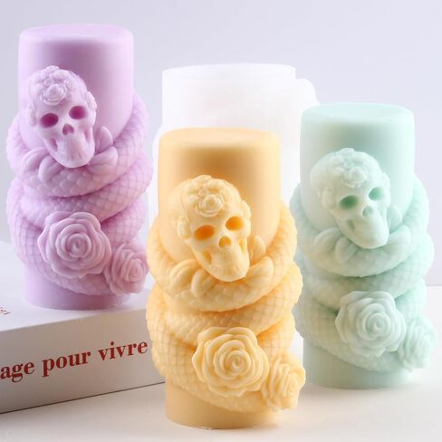 Snake Winding Cylinder Candle Mold Skull Candle Mold Snake Skull Silicone Molds for Halloween Candle Making Candle Home Decorate Mold Aromatherapy Gypsum Candles Resin Clay Craft in Saudi Arabia