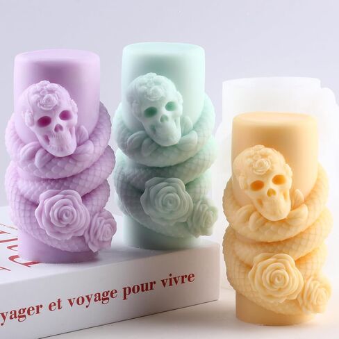 Snake Winding Cylinder Candle Mold Skull Candle Mold Snake Skull Silicone Molds for Halloween Candle Making Candle Home Decorate Mold Aromatherapy Gypsum Candles Resin Clay Craft in Saudi Arabia