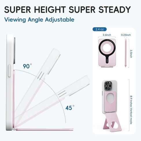 Cell Phone Stand,Adjustable Height and Angle Foldable Phone Holder for Desk, Aluminum Cell Phone Holder,Strong Magnetic Phone Stand Compatible with iPhone 16/15/14/13/12 Series (Pink) in Kuwait