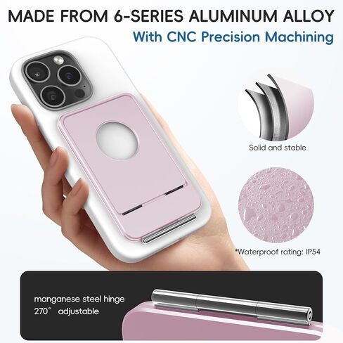 Cell Phone Stand,Adjustable Height and Angle Foldable Phone Holder for Desk, Aluminum Cell Phone Holder,Strong Magnetic Phone Stand Compatible with iPhone 16/15/14/13/12 Series (Pink) in Kuwait