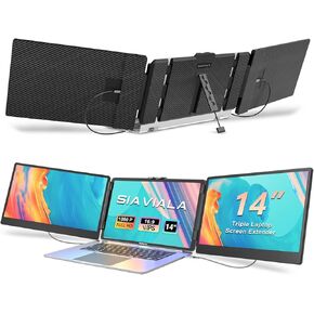 Laptop Screen Extender, 14" IPS Triple Monitor for Laptop Extension- 1080P FHD Portable Dual Monitor Screen for 13"-17.3" Laptops Type-C/USB-A/HDMI Plug & Play for Wins/Mac/Chrome