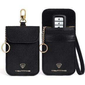 Faraday Pouch for Car Keys (2 Pack) ، حقيبة Faraday الجلدية من جلد الغزال لـ Key Fob مع معصم ، حامل حظر إشارة RFID ، حالة واقي مفتاح FOB المضاد للسرقة (متوسطة الحجم)