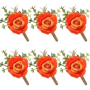 Ivory Rose Boutonniere for Men Wedding Set of 6 Groom Groomsmen Best Man Artificial Flowers Boutonniere for Wedding Ceremony Anniversary Prom Flowers Formal Dinner Party