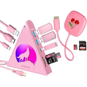 محول Multiport 1.6 قدم 8-in-1 USB-C HUB محول Multiport+ Pink 15cm USB-C SD قارئ لتكافؤ مساحة العمل في نهاية المطاف ، لـ iPad Pro و MacBook و XPS و Galaxy S24