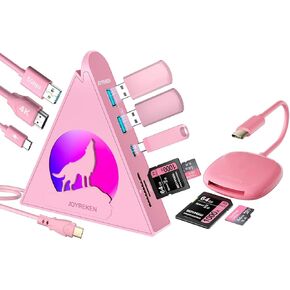 Pink Accessories Bundle, 1.6ft 8-in-1 USB-C Hub & 8cm 2-in-1 SD Card Reader – Type C Hub with USB 3.0, 4K HDMI, PD 100W, SD&TF, for MacBook Air/Pro, Surface, Chromebook, HP, S24