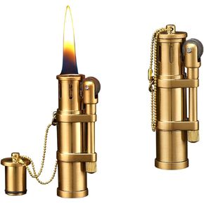 Vintage Trench Lighter - Wheel Kerosene Windproof Brass for Collection Decorative Gift Present (Fuel Not Included)