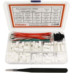 2.54mm XH Connector Socket Kit with 22AWG Pre-Crimped Wire Cable JST XH 2/3/4/5/6/7 Pin Housing Male Female Adapter Cable Connector Plug and 7 Color Total 105pcs Pre-Crimped Cable