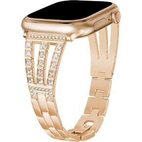 Slim Metal Band Compatible with Apple Watch Bands for Women 38/40/41/42/44/45/46/49mm, Stylish Diamond Stainless Steel Strap Polished Metal Clasp for iWatch Series 10/9/8/SE/7/6/5/4/3/2/1